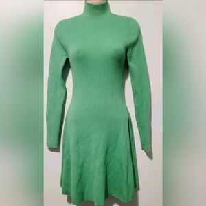Zara Kelly Green Ribbed Knit Skater Dress Women's Size M